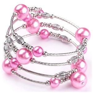 😀 Adjustable Hot Pink Pearl Finding Wrap Bracelet